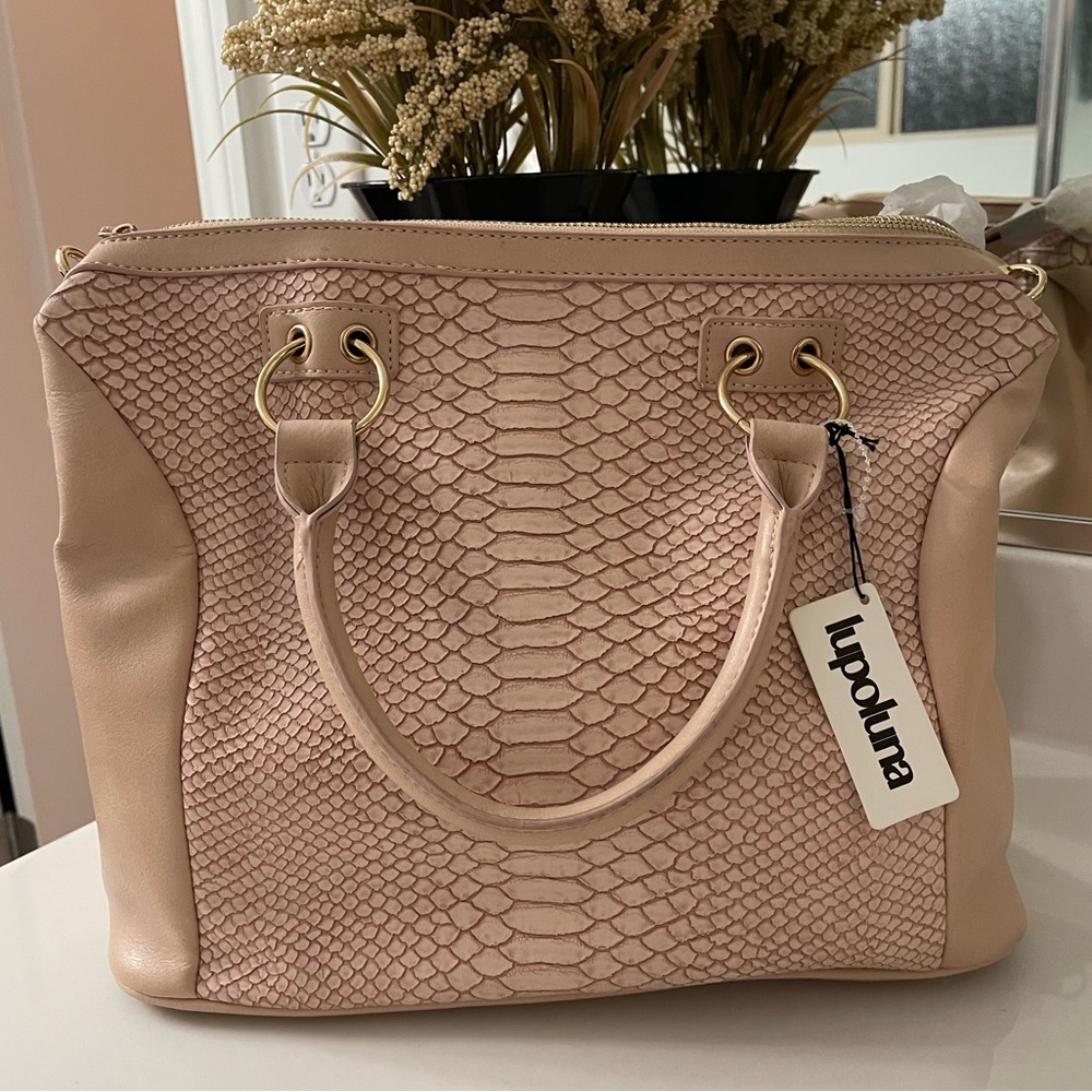 Blush Colored Snake Print Crossbody Handbag